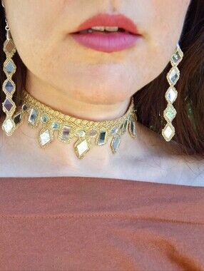 Handmade Boho Gold Mirror Tile Drop Earrings Women Jewelry Festival Vacay Party